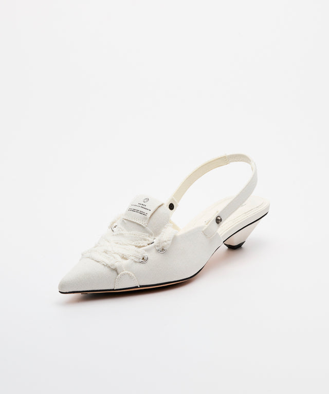 Denim Lace-Up Sneaker Heel - White