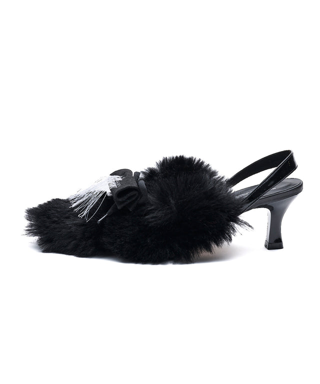 Furry Slingback Pumps