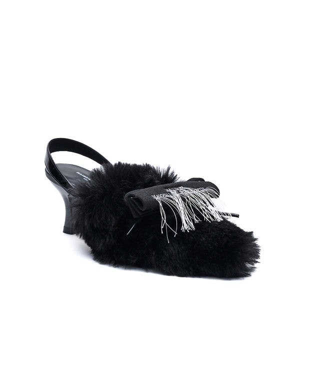 Furry Slingback Pumps
