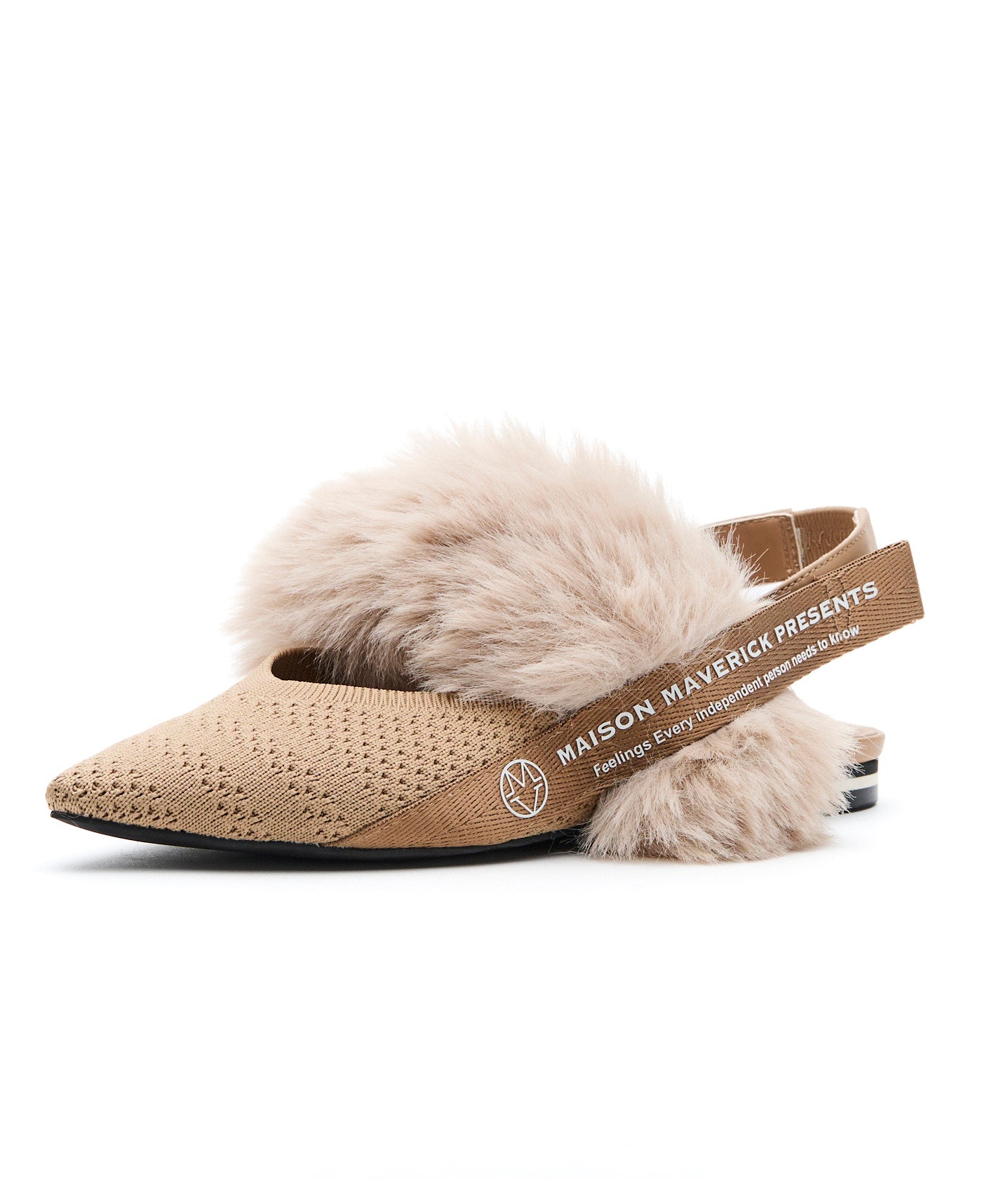 Pointed-Toe Fur Slingback Flats