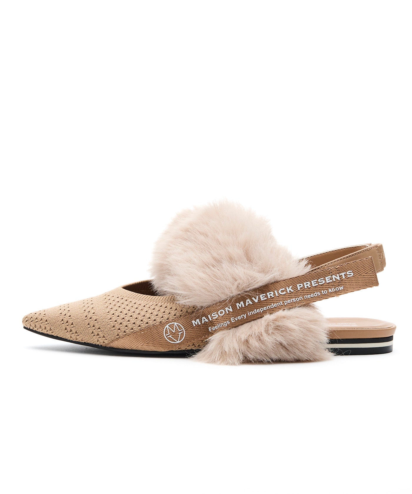 Pointed-Toe Fur Slingback Flats