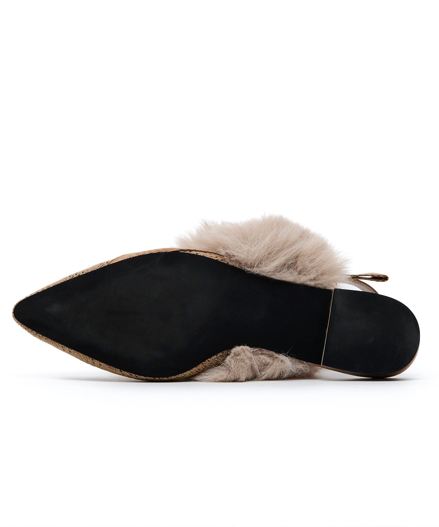 Pointed-Toe Fur Slingback Flats