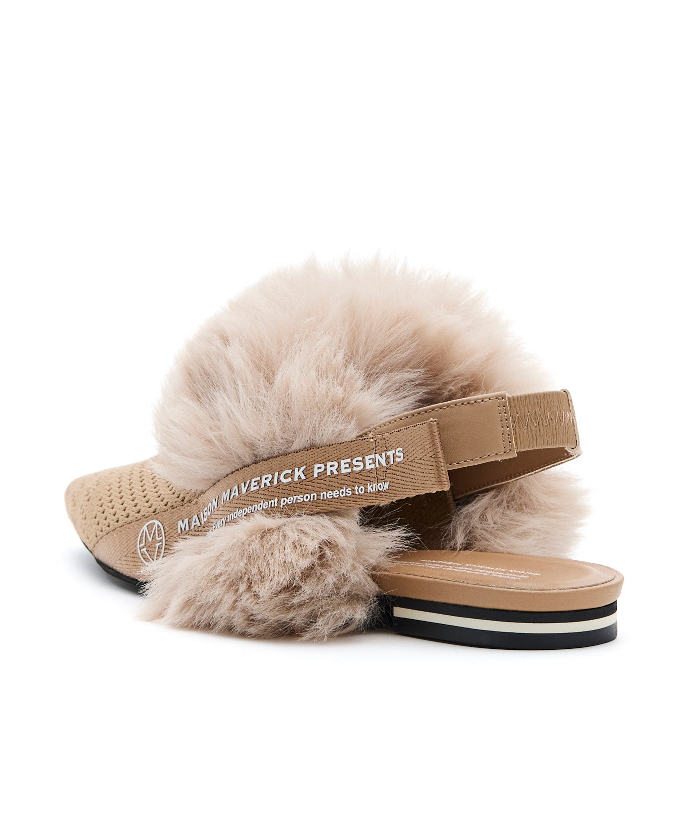 Pointed-Toe Fur Slingback Flats