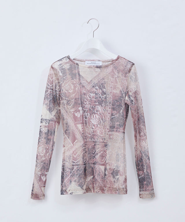 Original Print Mesh Long-Sleeve Top