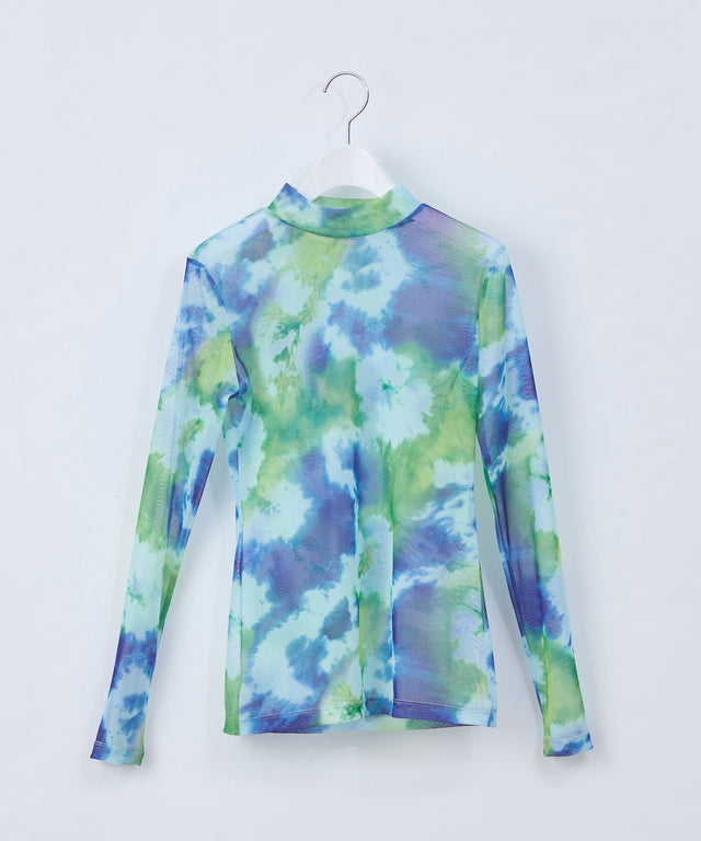 Original Print Mock Neck Mesh Top