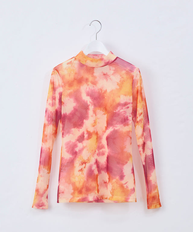 Original Print Mock Neck Mesh Top