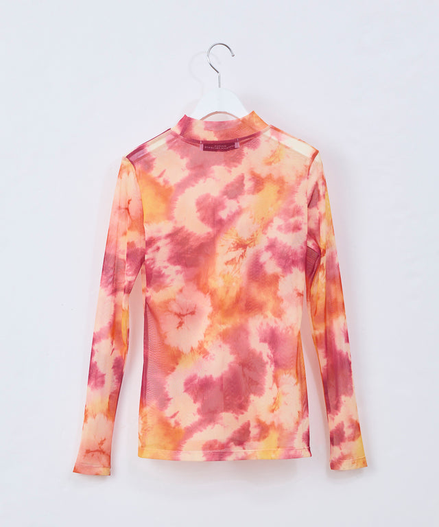 Original Print Mock Neck Mesh Top