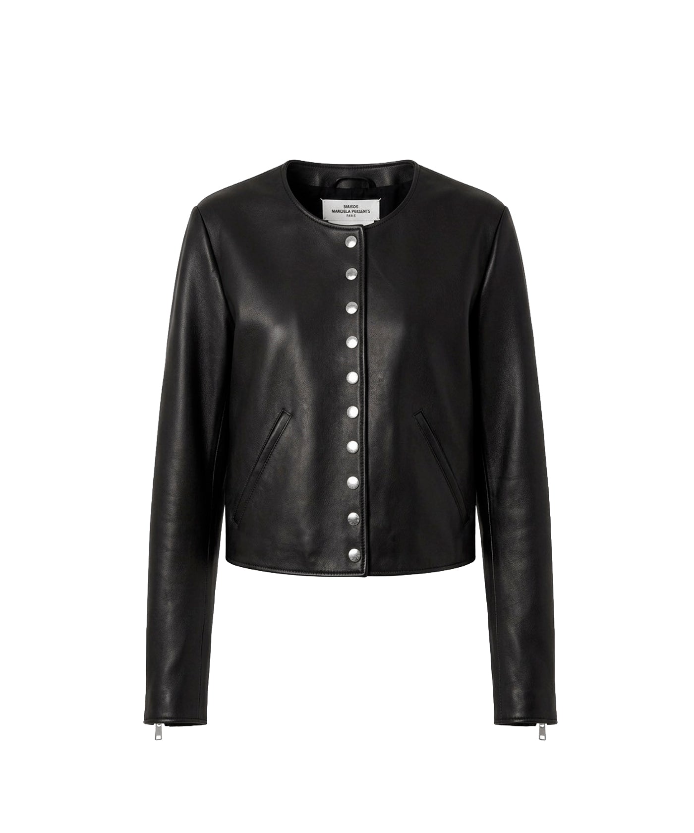 ［PRE-ODER］Collarless Snap-Button Leather Jacket
